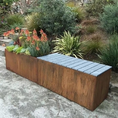 Outdoor Landscaping Metal Trough Rectangular Corten Steel Planter Bench