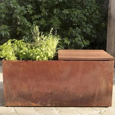 Outdoor Landscaping Metal Trough Rectangular Corten Steel Planter Bench