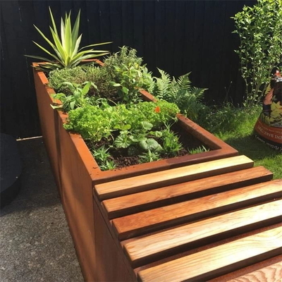 Outdoor Landscaping Metal Trough Rectangular Corten Steel Planter Bench