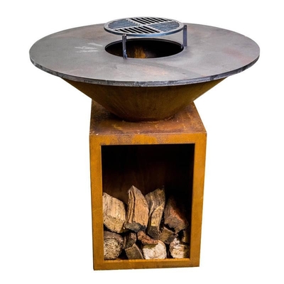 Outdoor Kitchen Cooking Plancha Round Rustic Steel Barbecue Fire Pit Grill
