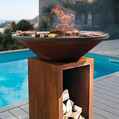 Outdoor Kitchen Cooking Plancha Round Rustic Steel Barbecue Fire Pit Grill