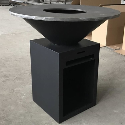 Outdoor Black Charcoal BBQ Grill Metal Barbecue Fire Table With Wood Storage