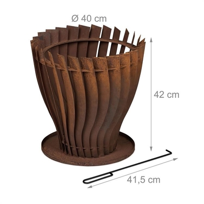 Modern Patio Heater Wood Burning Round Rusty Look Steel Fire Basket Pit