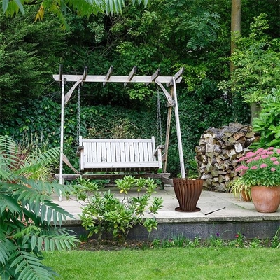 Modern Patio Heater Wood Burning Round Rusty Look Steel Fire Basket Pit