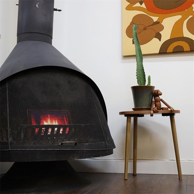 Vintage Mid Century Indoor Black Freestanding Cone Wood Burning Fireplace