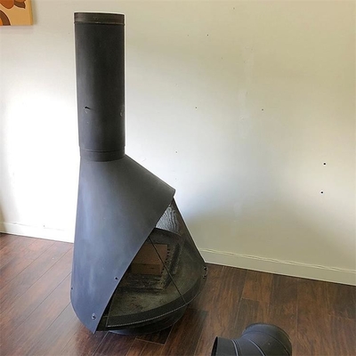 Vintage Mid Century Indoor Black Freestanding Cone Wood Burning Fireplace
