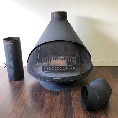 Vintage Mid Century Indoor Black Freestanding Cone Wood Burning Fireplace