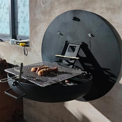 800mm Wood Burning Fire Pit Carbon Steel Wall Mounted Hanging Barbecue Grill