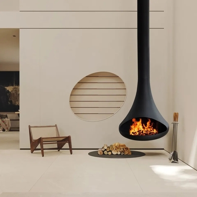 Freestanding wood burning fireplace indoor steel stove heating decorative round opening fireplace