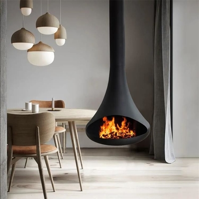 Freestanding wood burning fireplace indoor steel stove heating decorative round opening fireplace