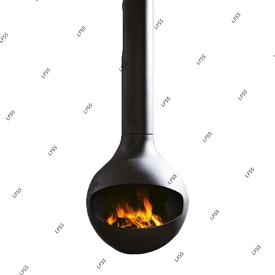 Sphere hanging fireplace custom open real fire designer new wood burning
