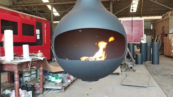 Sphere hanging fireplace custom open real fire designer new wood burning