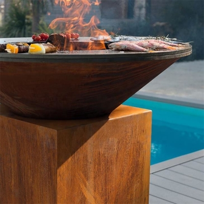 Wood Burning Metal Outdoor BBQ Table Corten Steel Fire Pit Barbecue Grill
