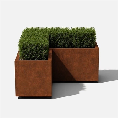 Contemporary Corten Steel Metal Corner Box Planter For Residential Outdoor