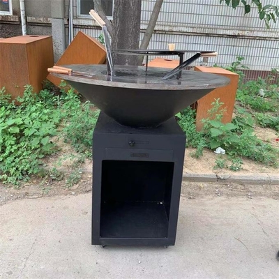 Wood Burning Metal Outdoor BBQ Table Corten Steel Fire Pit Barbecue Grill