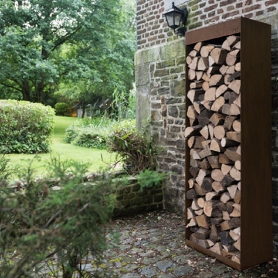 Custom Outdoor Rectangular Log Holder Corten Steel Firewood Storage Rack