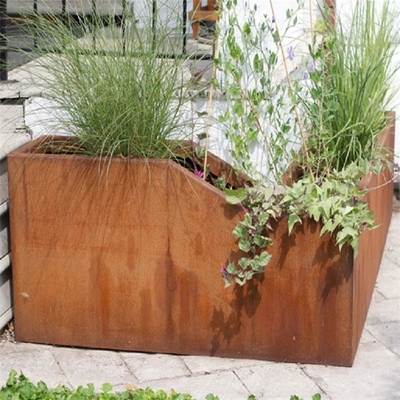 Contemporary Corten Steel Metal Corner Box Planter For Residential Outdoor